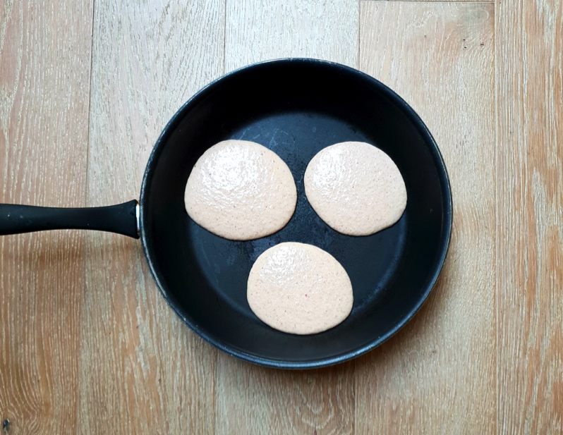 You can fit several small pancakes in one pan 