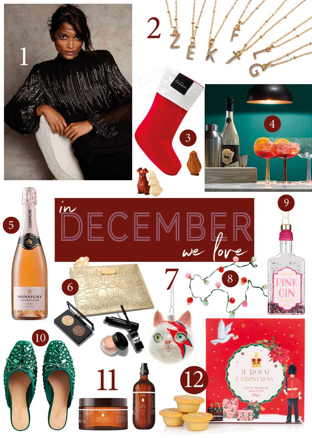 From a pink gin Christmas decoration to festive makeup from Mac. Mince pies to Champagne... here are the things we're loving in December! 