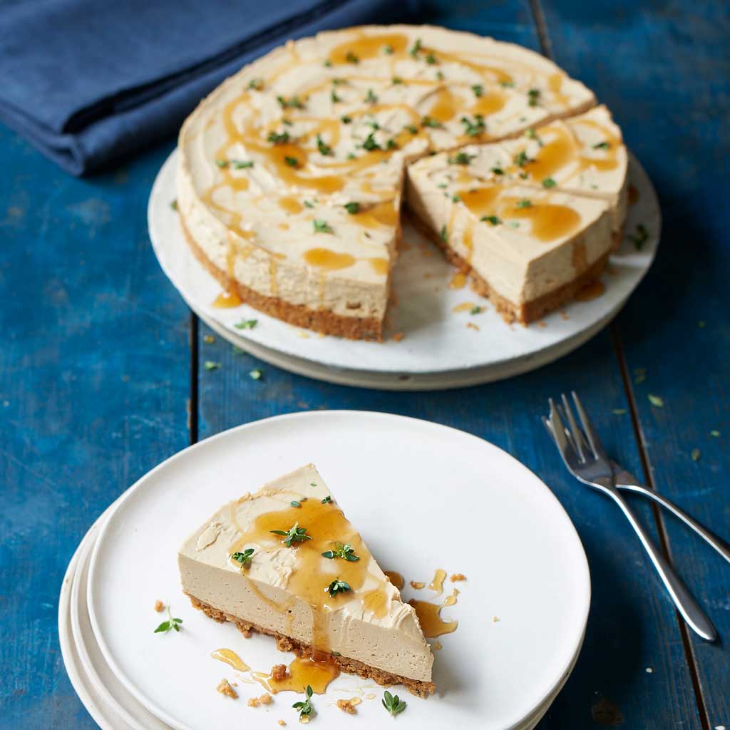 Mediterranean inspired no cook cheesecake with honey, rosemary and thyme
