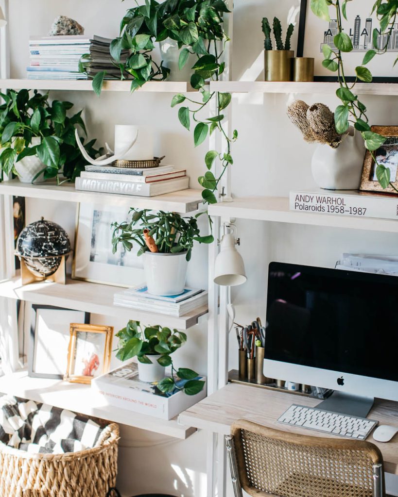 Tips and Decor Ideas For a Home Office Space - add houseplants and greenery for a calming environment.